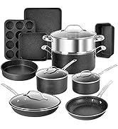 Conjunto de panelas e frigideiras Granitestone antiaderentes, 15 peças, conjunto de panelas e utensílios de cozinha, ultradurável...