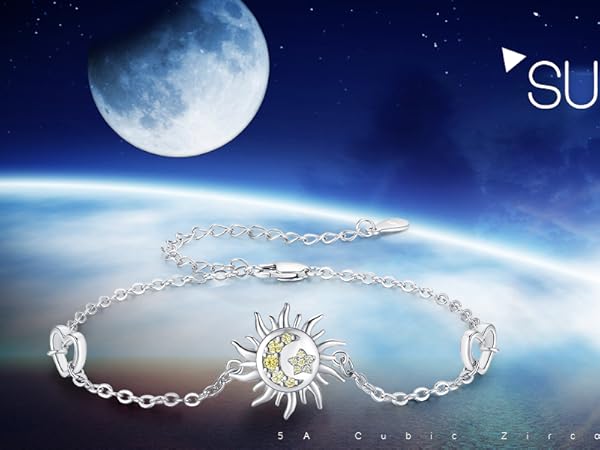 Amazon.com: Cuoka Sun and Moon Bracelet 925 Sterling Silver