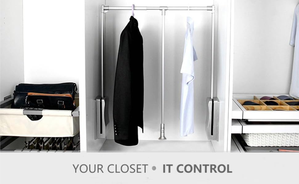 tonchean Pull Down Wardrobe Lift Rail Clothes Hanger Adjustable 890