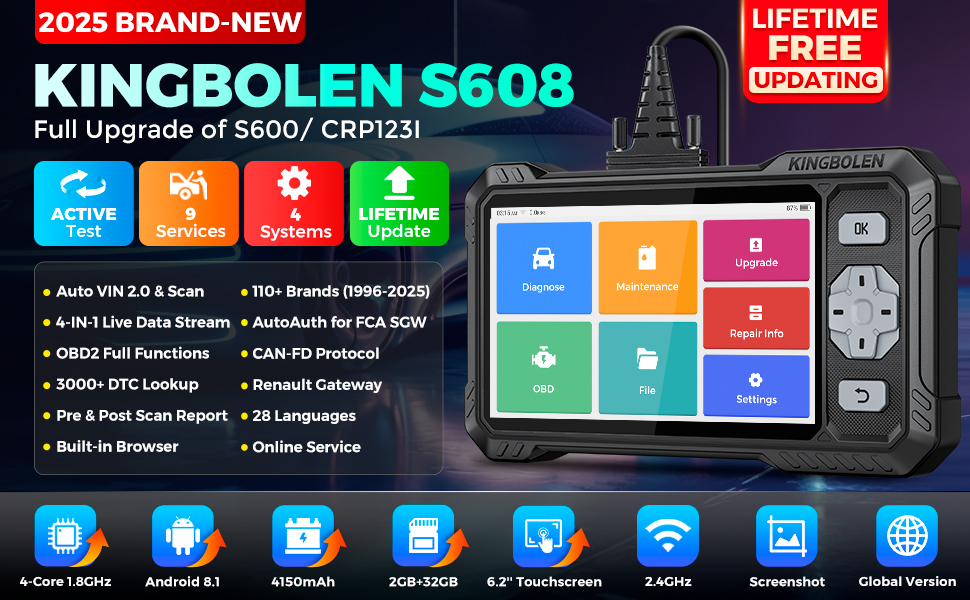 Kingbolen s608 bidirectional scan tool obd2 scanner diagnostic tool