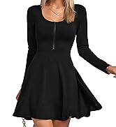Umenlele Women's Scoop Neck Long Sleeve Dresses Casual Flowy Swing Mini Short Wrap Skater Dress