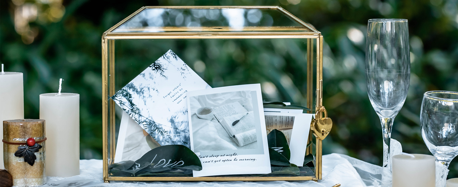 NCYP 26x15x20.3cm Glass Card Box with Slot and Lock for Wedding