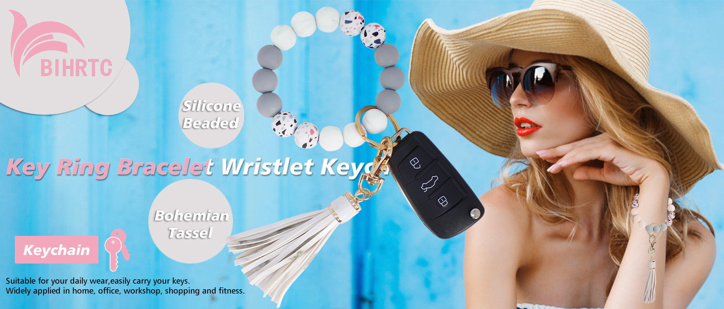 BIHRTC Wristlet Bracelet Keychain Silicone Beaded Bracelet