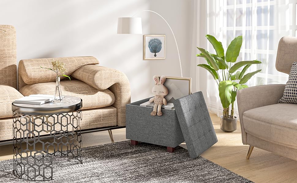 WOLTU Storage Box Ottoman Stools Upholstered Footstools Square Pouffe Cover Cream 12 1