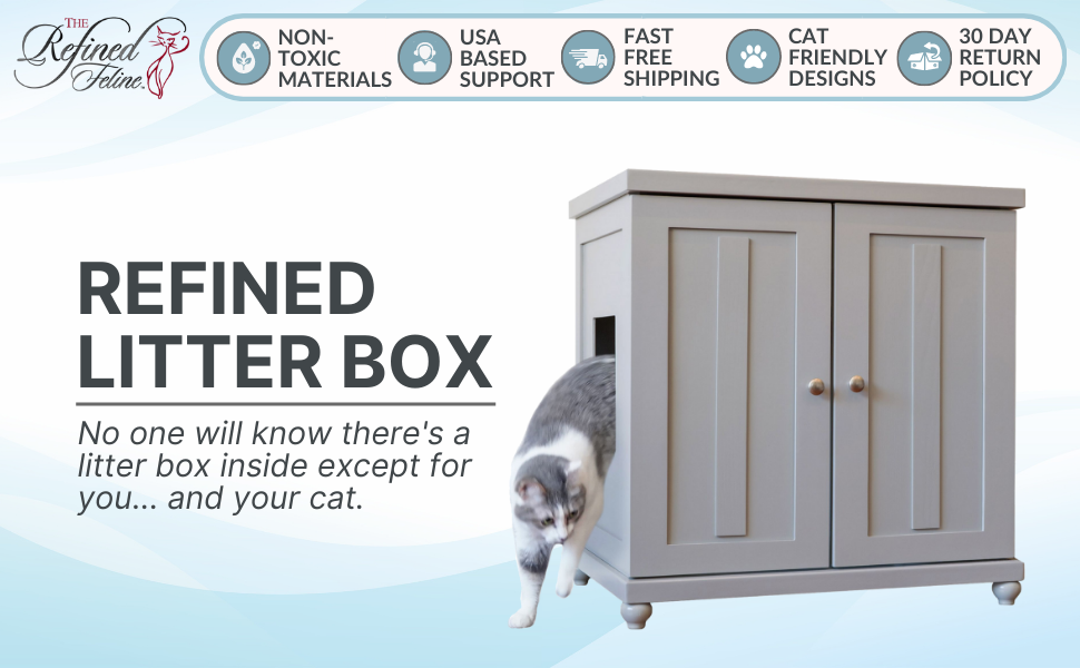 The Refined Feline Cat Litter Box, Easy to Empty Wood Litter Catcher
