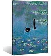 Gwindrise Black Cat Wall Art Paintings: Monets Black Cat in the Water Lily Pond 12x16-Inch Framed...