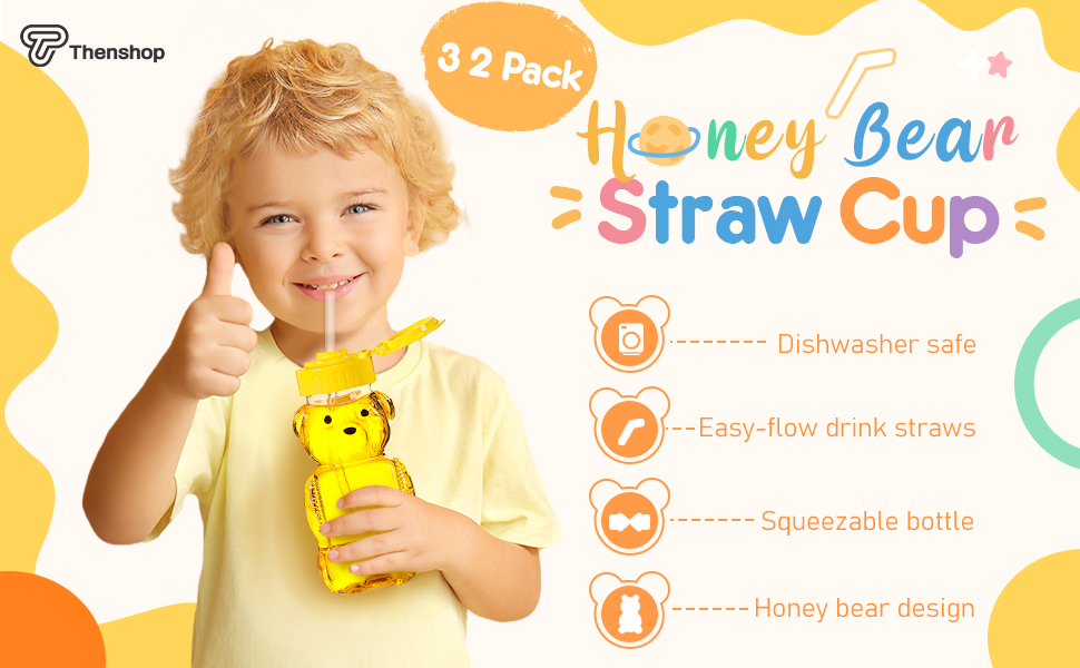 32 Pack Honey Bear Bottle with Straws Empty Plastic Cup
