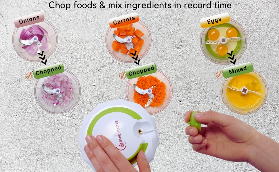 Brieftons QuickPull Food Chopper Powerful Manual Handheld Chopper/Mixer/Blender, 950 ml, with 3