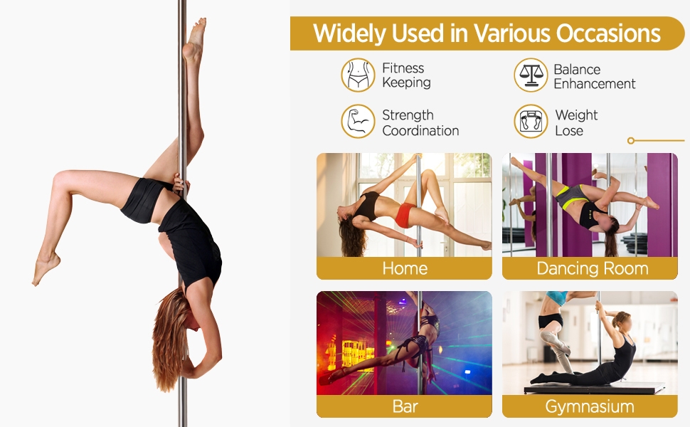 Yaheetech Barre de Pôle Dance Hauteur Réglable 225 cm274,5 cm, Charge Maximale 200 KG, Statique