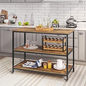 Yaheetech 3-Tier Kitchen Island Rolling Cart on Lockable Wheels with Shelves for Dining Room, Large Kitchen Serving Cart with Wheels, Utility Storage ...