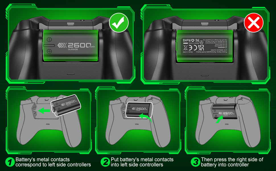 Rechargeable Battery Pack for Xbox Controller, 4×2600mAh High Capacity Batteries