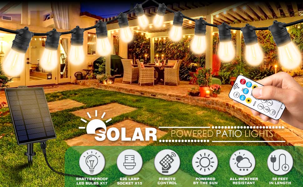 Kasonic Outdoor String Lights, 48 FT + 8 FT Extension Cord, 2 in 1, AC