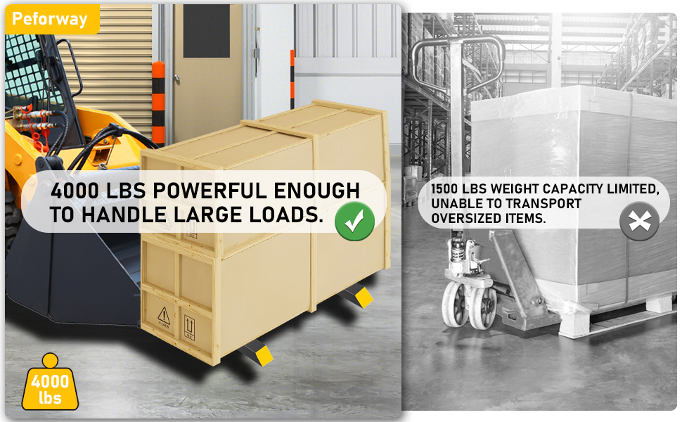 Peforway 60" 4000lbs Clamp on Pallet Forks with Adjustable Stabilizer Bar, Rated