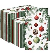 3-Ply Christmas Paper Napkins Disposable: Guest Dinner Hand Towels, Xmas Table Decorative for Bat...