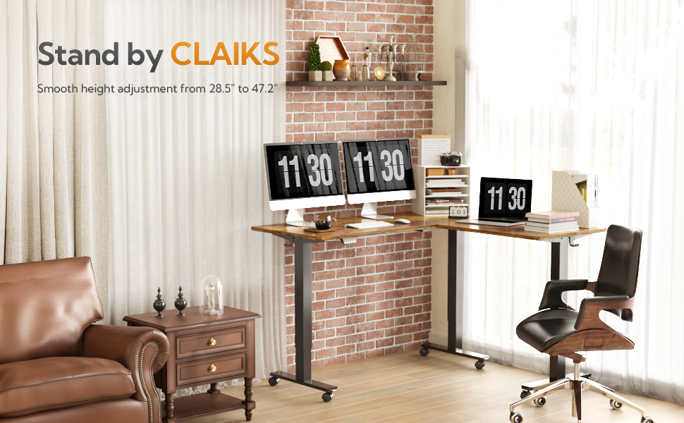 Claiks Triple Motor L Shaped Standing Desk, 63 x 55 inch