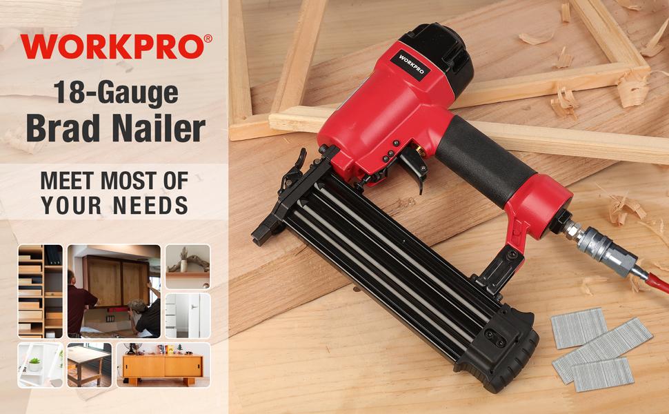 WORKPRO 18Gauge Pneumatic Brad Nailer, Compatible with 3/8” to 2