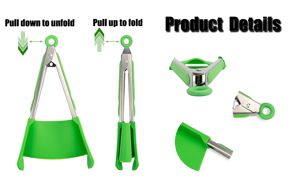 2 in 1 Spatula and Tongs, Silicone Kitchen Tongs Non Stick Tongs with Heat Resistant Stainless