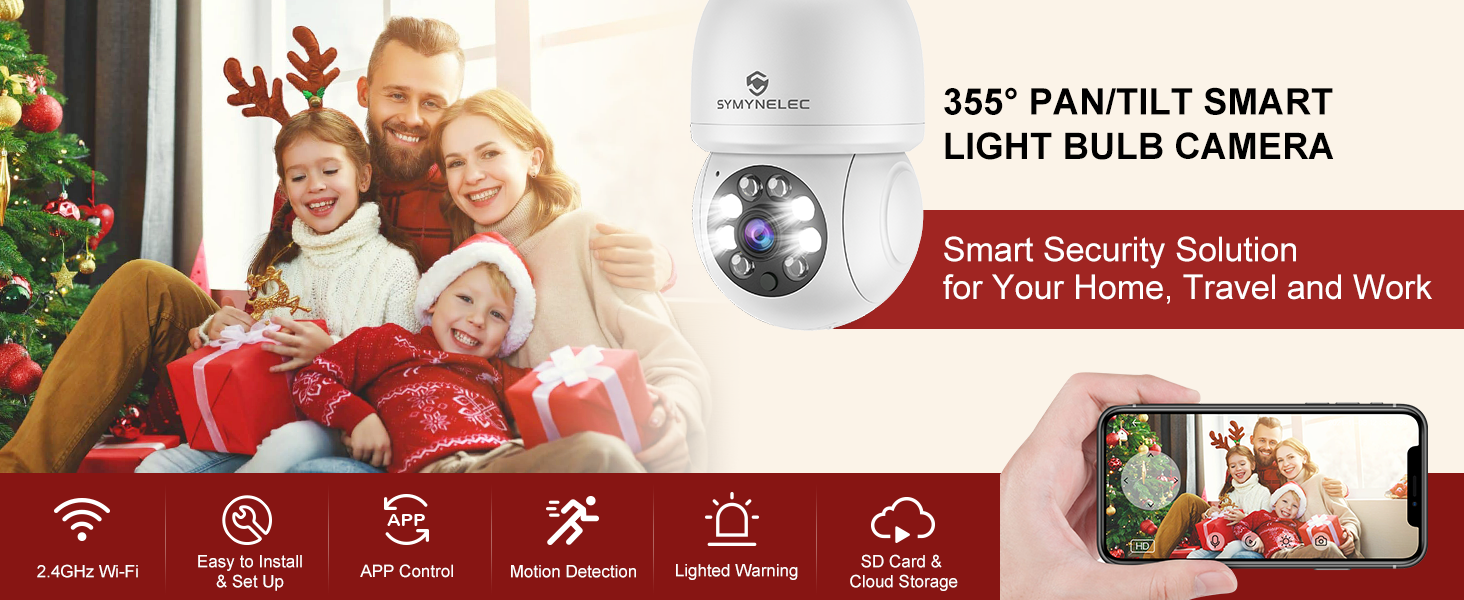 Light Bulb Security Camera Wireless, SYMYNELEC 2.4GHz WiFi 1080P Smart
