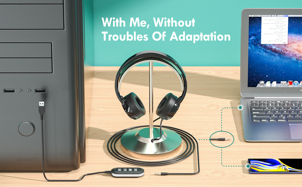 USB Headset with Microphone for PC Laptop, 3.5mm Headphone