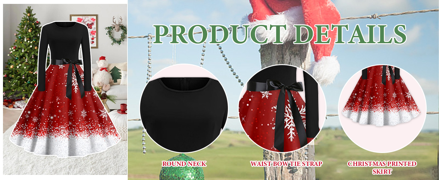 CUCUHAM Women's Christmas Dress Vintage Xmas Trees Print