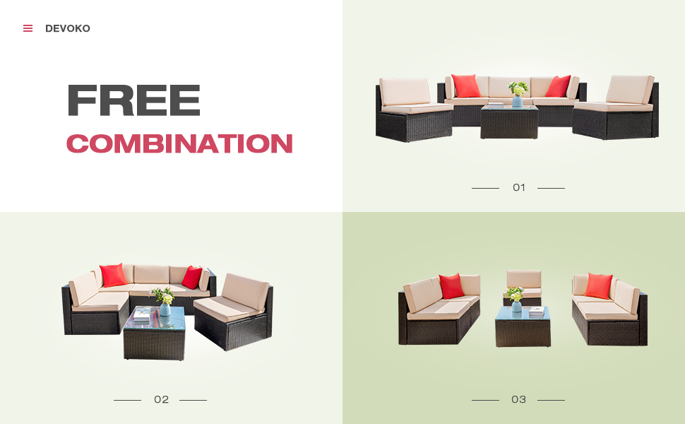 Devoko Patio Furniture Sets 6 Pieces Outdoor Sectional Rattan Sofa