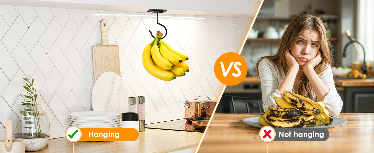 Hanging allows for even airflow around the fruit, which can slow the ripening process