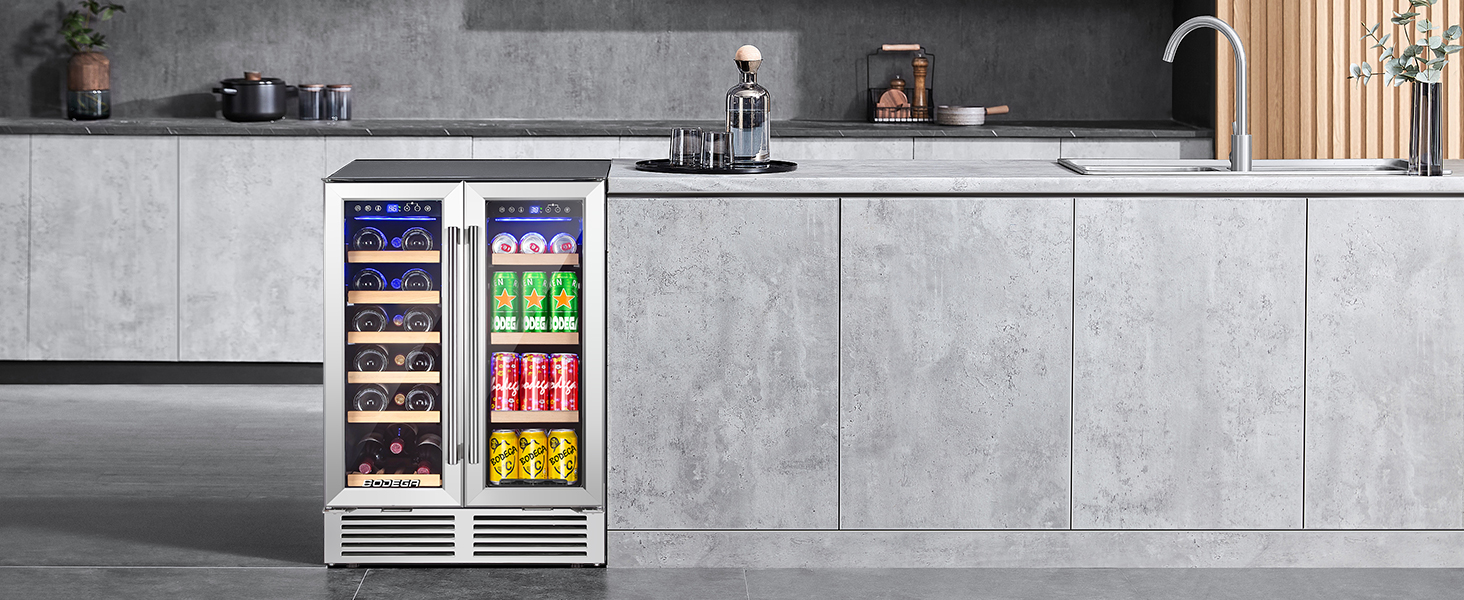 BODEGA Wine and Beverage Refrigerator,24 Inch Dual Zone Wine Cooler