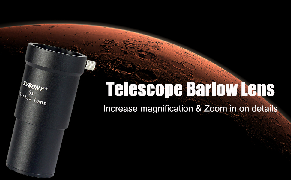Svbony 5x Barlow Lens, 1.25inch FMC Full Metal Barlow Telescope Lens