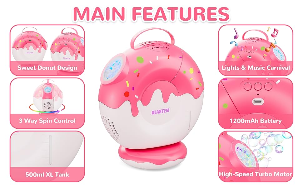 Main features：design, 3 way spin control, 500ml tank, lights and music