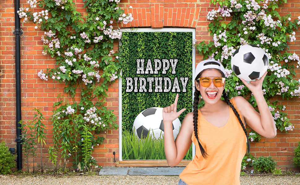 Happy Birthday Soccer Turf Door Banner Sports Boy Kids Birthday Home Decor Soccer 