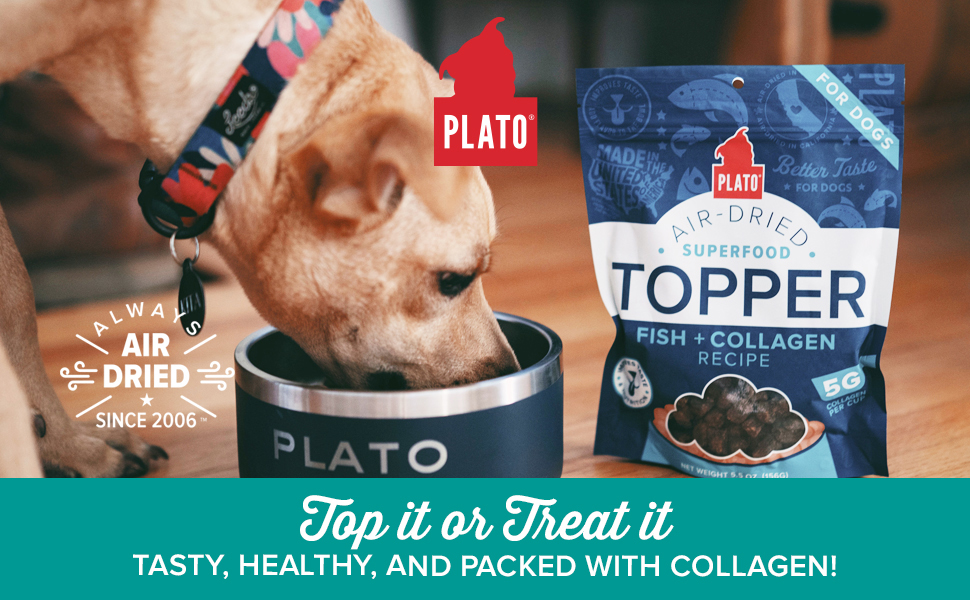 Plato pet treats dog food topper - air-dried fish treat with collagen for skin and coat health