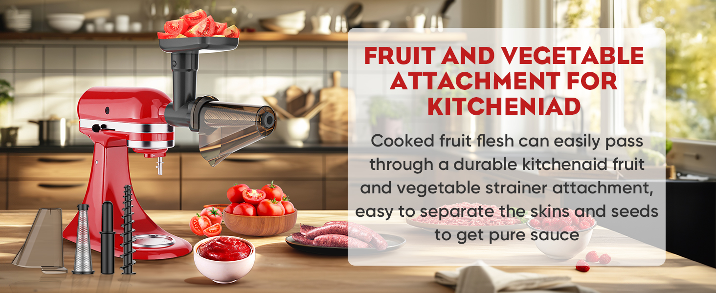 Fruit and Vegetable Strainer Attachment for Kitchenaid Stand Mixer, Includes Food