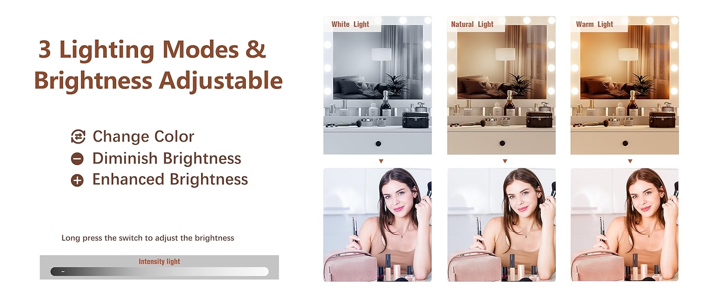 Esmlada Makeup Vanity Desk with Mirror and Lights, White