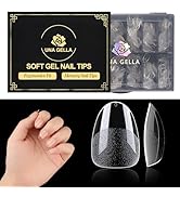 UNA GELLA Extra Short Almond Nail Tips 504 Pcs Pre-Filed Short Almond Soft Gel x Nail Tips 12 Siz...