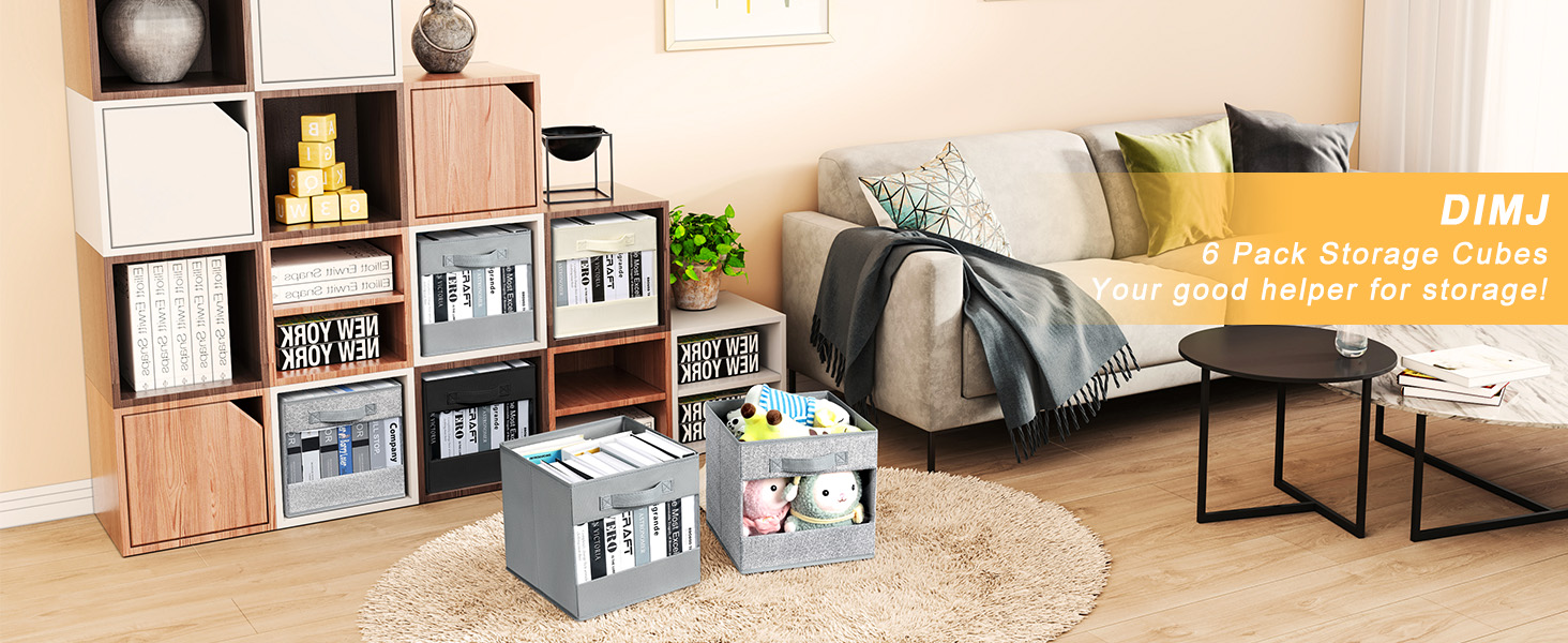 DIMJ Storage Cubes, 6 Pack Foldable Bins for Organization