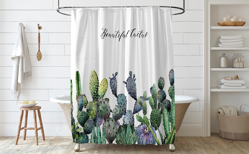 Hipposama Cactus Shower Curtain, Succulent Shower Curtain