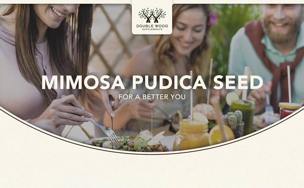 Product image for Mimosa Pudica seeds. Shows people enjoying drinks in an outdoor setting, with text 'FOR A BETTER YOU'.