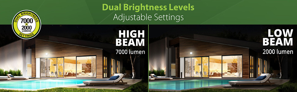 Dual Brightness Levels. Adjustable Settings. High beam 7000 lumen and low beam 2000 lumen