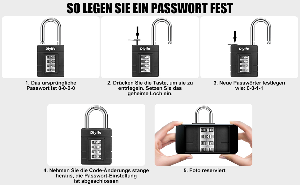 Diyife 4Stelliges Zahlenschloss, Schwer Kombinations Vorhängeschloss mit 8MM Dicker Schäkel