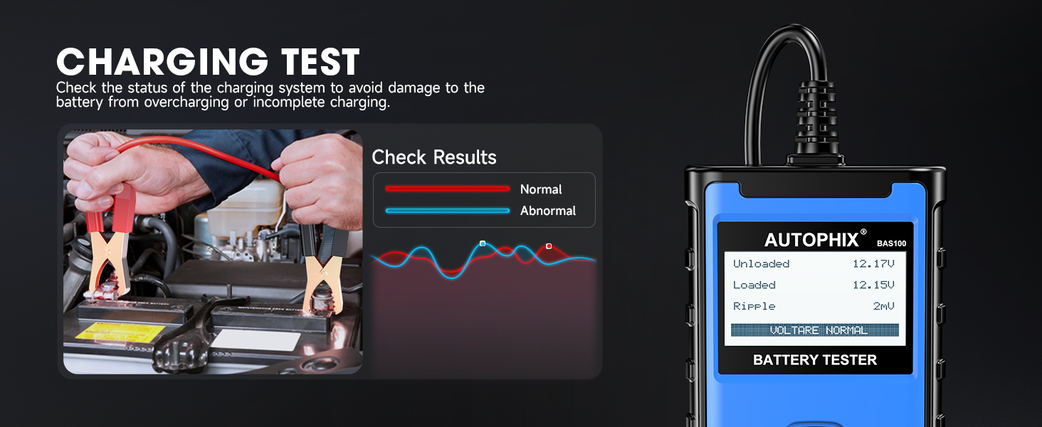 AUTOPHIX BAS100 Car Battery Tester 24V 12V Automotive Alternator Tester Battery Load Tester