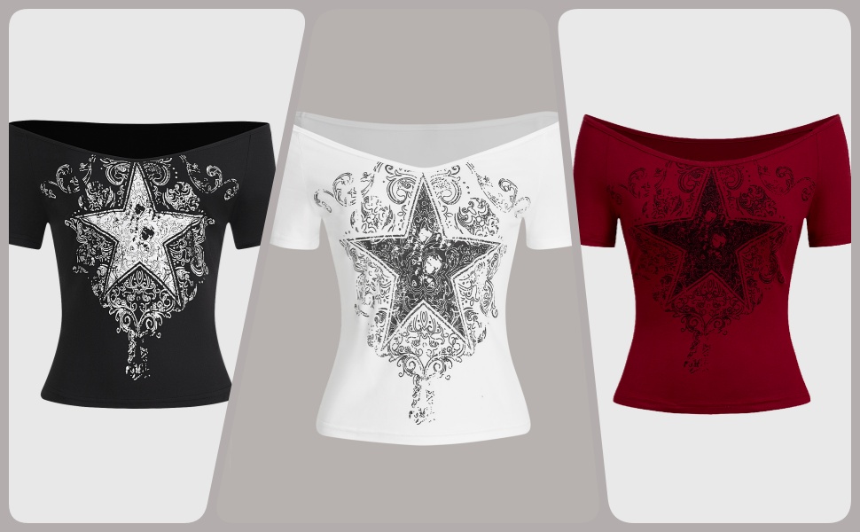 SOLY HUX Women's Y2k Graphic Tees Crop Tops Star Print Off