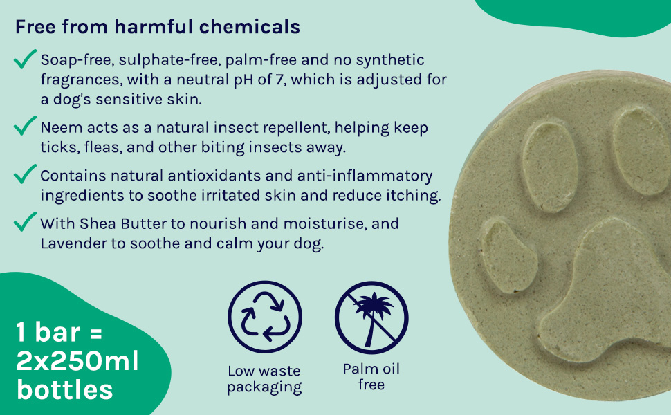 KIND2 Soap Free Dog Shampoo Bar Neem & Lavender Repels Flea and Ticks