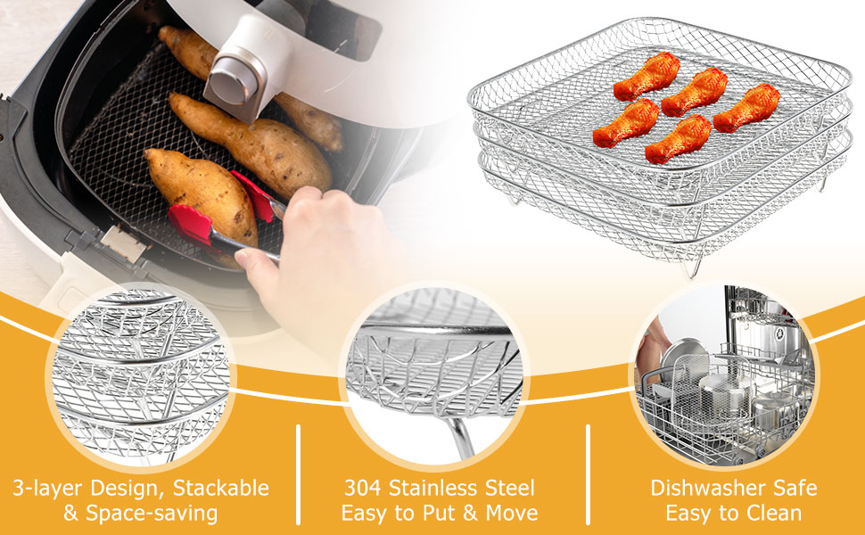 Air Fryer Racks 3 Layer Stackable Dehydrator Racks Stainless Steel