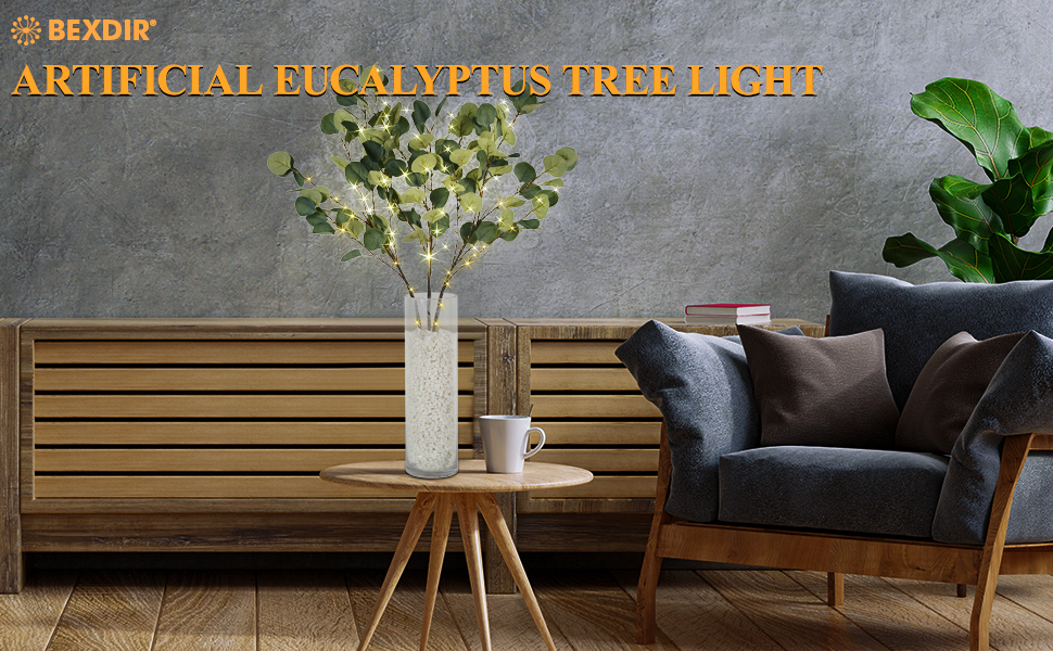 Bexdir Lighted Eucalyptus Branches with Timer, Lighted