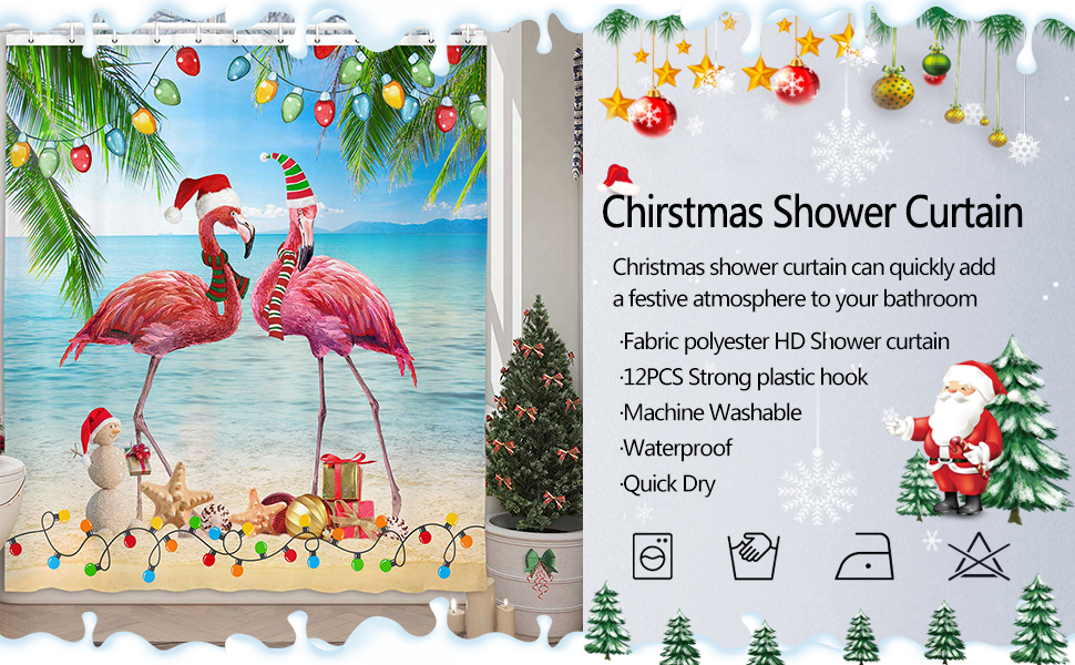 Christmas Shower Curtain, Bright Tropical Christmas Beach