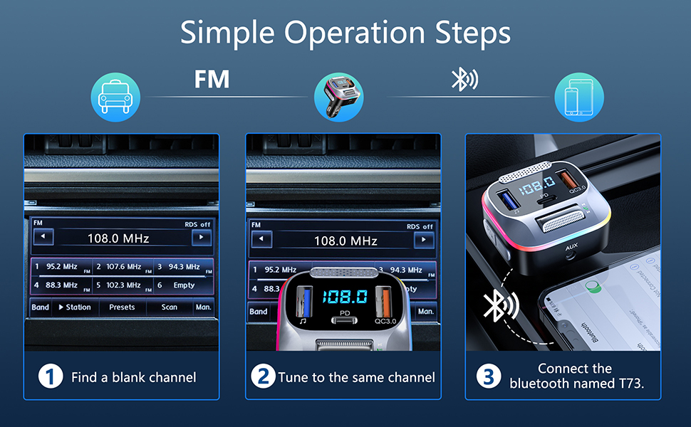 LENCENT Bluetooth 5.0 Car FM Transmitter, PD+QC3.0 Charger,AUX Radio