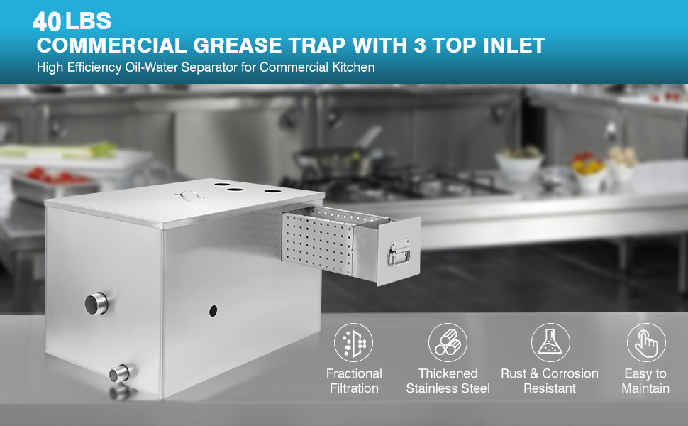 IRONWALLS Commercial Grease Traps for 3 Compartment Sink