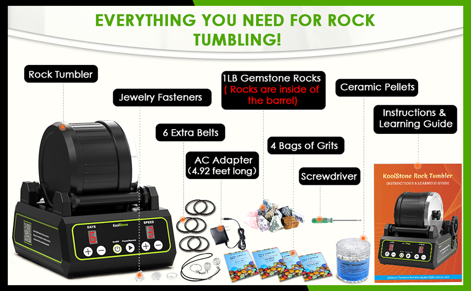 Brushless Motor Rock Tumbler Kit, Large 2.5LB Professional