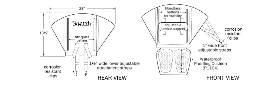 Skwoosh Comfort kayak seat 13.5" with gel paddling cushion sitting comfort