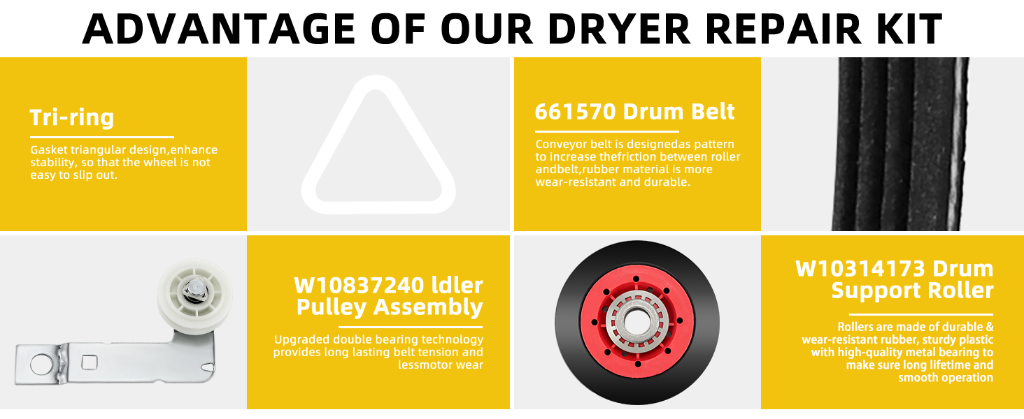 4392067 Dryer Repair Kit(𝟓 𝐖𝐡𝐞𝐞𝐥𝐬)&W10837240 Dryer Idler